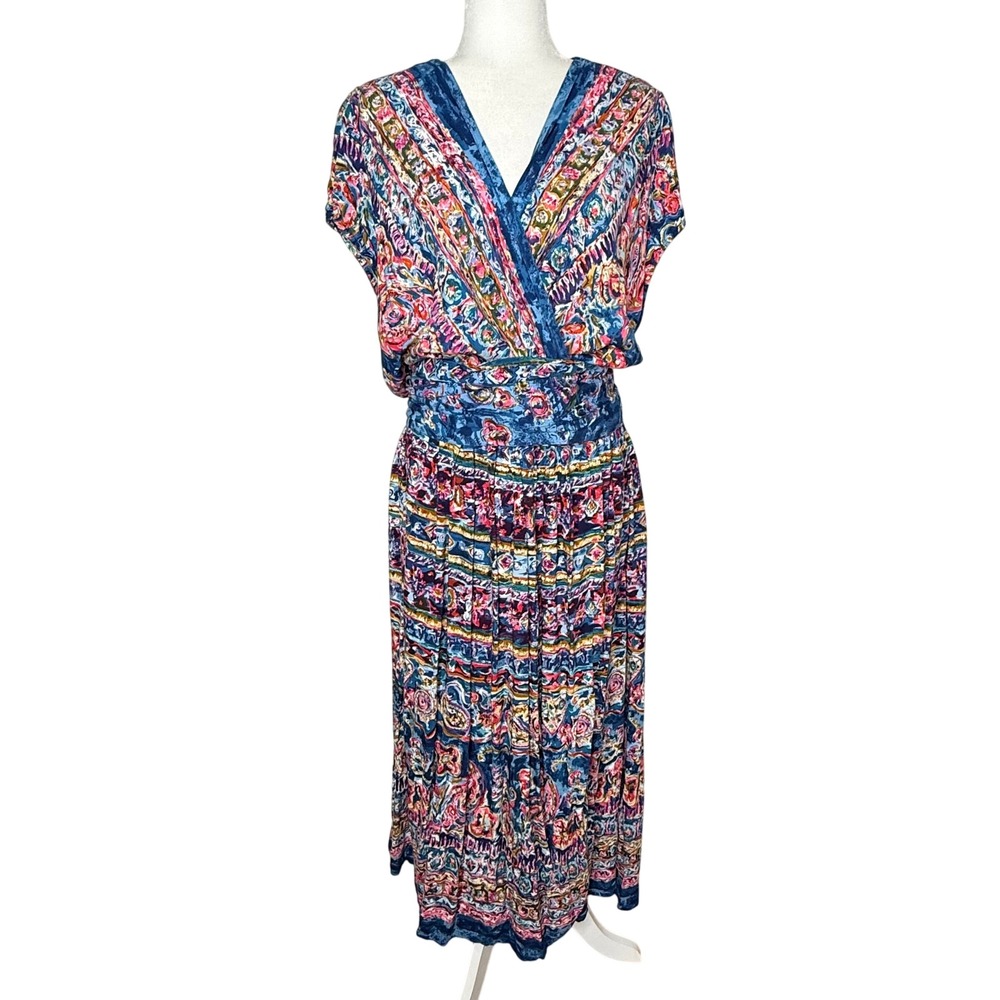 Together! Women's Maxi Dress Size 22 Floral Print‎ Blue Pink Rayon Casual